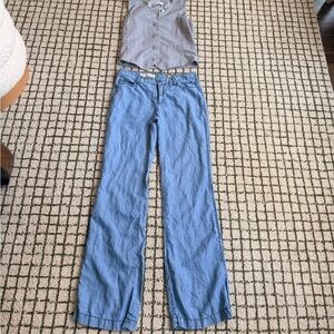 Pilcro and letterpress linen and tencel wide leg low rise chambray pants jeans